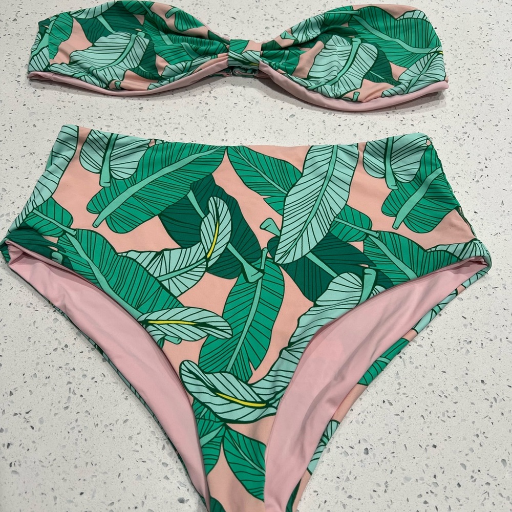 Dippin' Daisy's Green and Pink Leaf Bikini